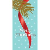 Merry Christmas Flag Light Blue Ribbon with Branch - Vertical 