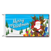 Merry Christmas Flag with Santa in Sleigh