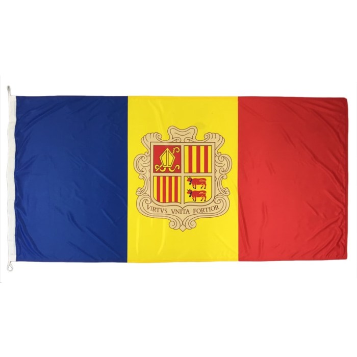 Andorra State Flag with Crest 1800mm x 900mm (Knitted)