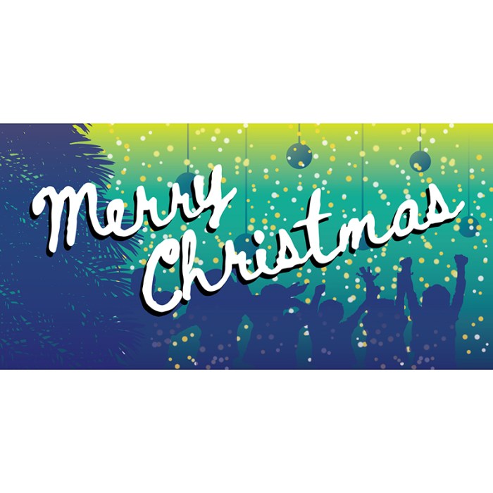 Merry Christmas Flag Blue Green Horizontal