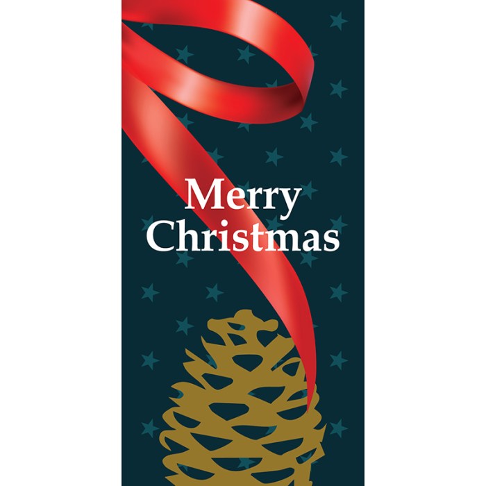 Merry Christmas Flag Blue with Ribbon with Pine Cone