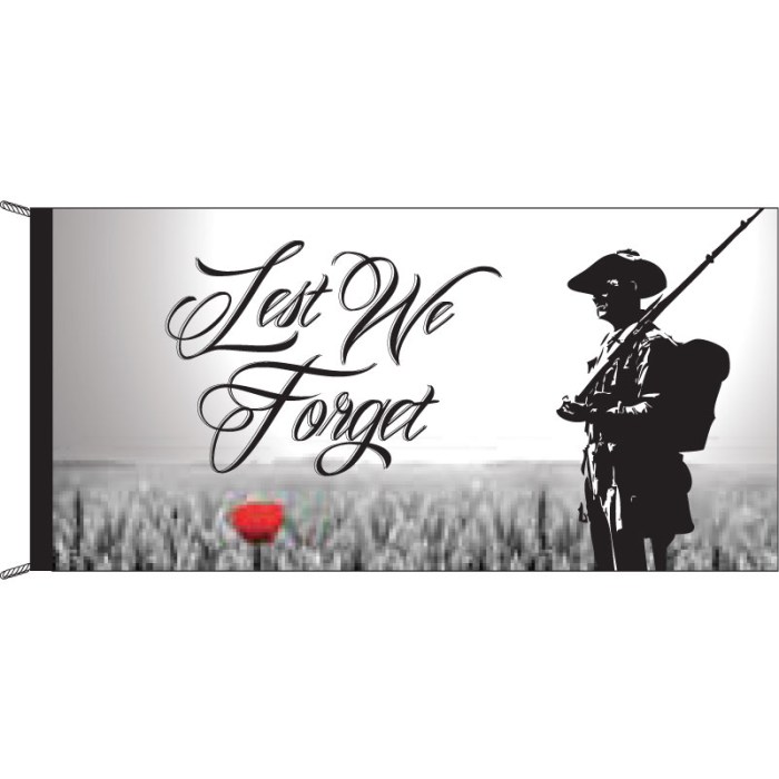 Lest We Forget Soldier and Poppy Header and Loops Flagpole Flag